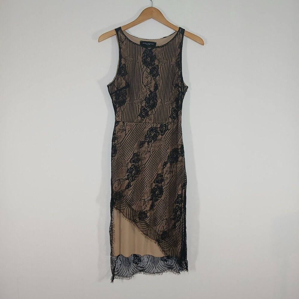 Black Nude Lace Asymmetrical Midi Dress Med Coquette Goth Y2K Bodycon Romantic